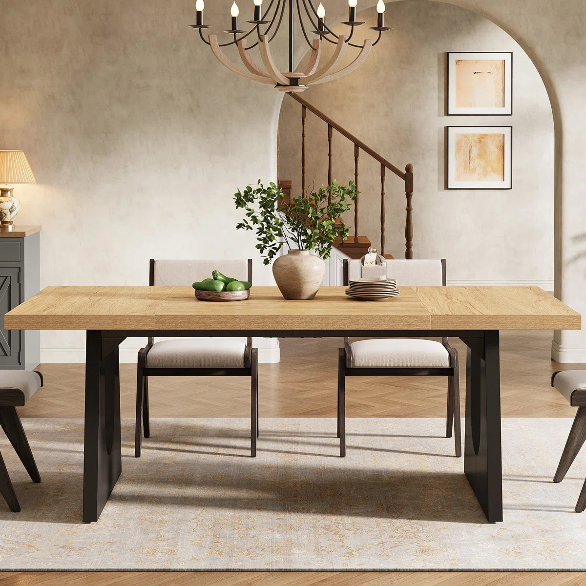 Wooden dining table for 6 to 8 people in wood, 70.8 in