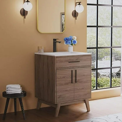 Merluxy 24.5" Bathroom Vanity with Sink Combo, Mid-Century Small Single Bathroom Cabinet Set, Brown