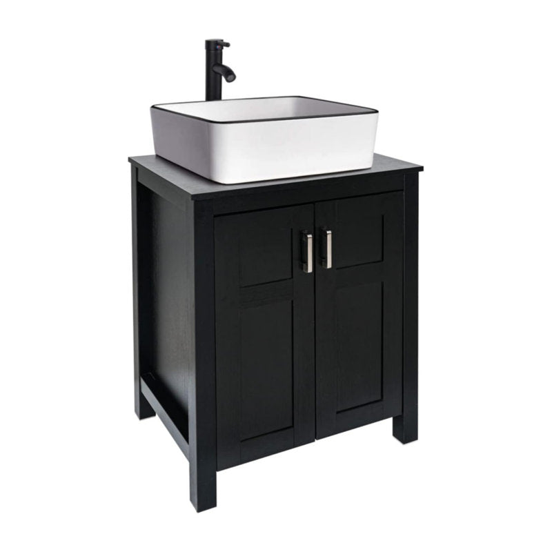 Modern White Ceramic Rectangular Basin Vessel Sink with Faucet