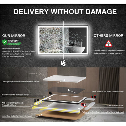 Aevar Space Aluminum Framed Front & Back LED Lighted Anti-fog Tempered Glass Bathroom/ Vanity Mirror 44x36