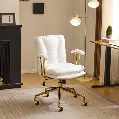 24" W Swivel Upholstered PU Office Chair (White n Gold)