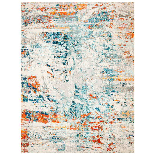 Abstract Rug Cream/ orange/ blue rug 9x12 ft