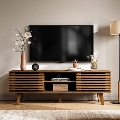 Caistor 59" TV Stand for TVs up to 65", Mid-Century Modern Entertainment Centre with Shelves Dark Brown Wood