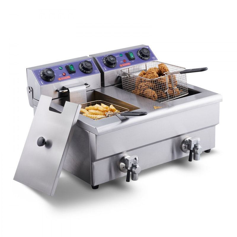 VEVOR 24L Electric Deep Fryer, With Timee And Oil Filtration, Dual Removable Baskets And Lid Included