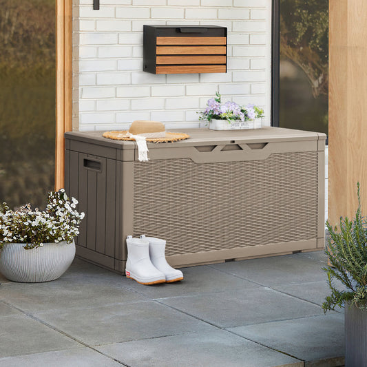 Coffre de jardin Furmax en plastique de 100 gallons, verrouillable, couleur beige