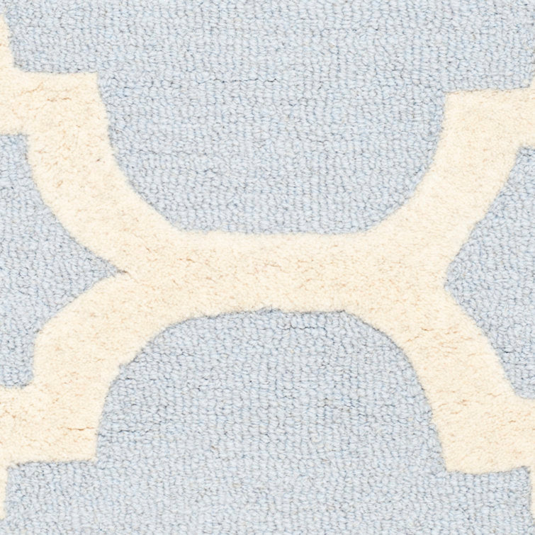 Cannen Geometric Handmade Tufted Wool Light Blue/Ivory Area Rug 3 x 5 ft