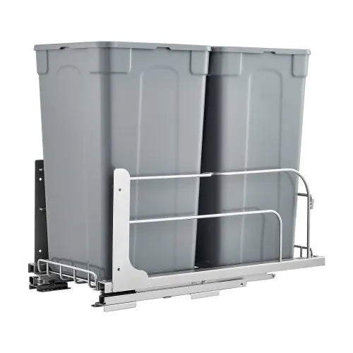 Double 27QTx2 Pullout Waste Container Under Cabinet Kitchen Bin Trash Can