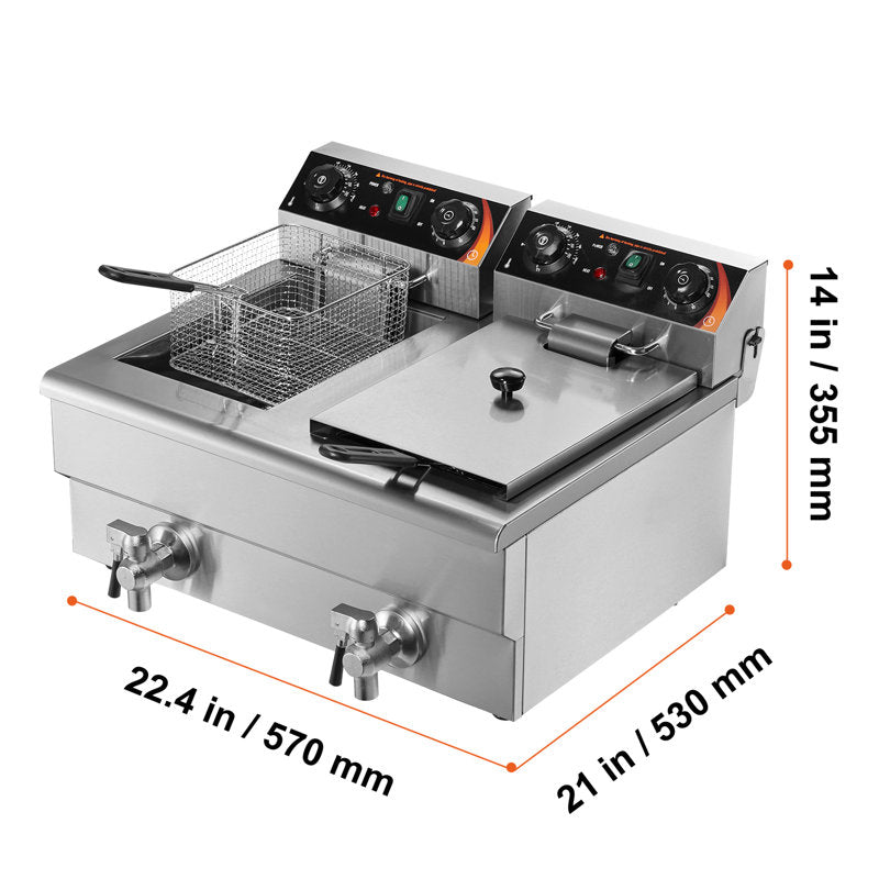 VEVOR 24L Electric Deep Fryer, With Timee And Oil Filtration, Dual Removable Baskets And Lid Included