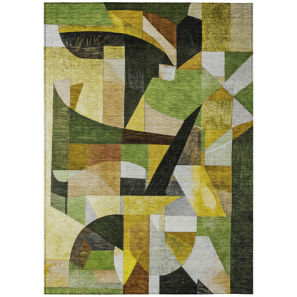 Xhevrie machine washable indoor / outdoor green rug 8x10