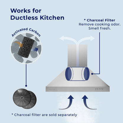 Hauslane Wall Mount Range Hood 30 Inch | Matte Black Wall Chimney | Duct/Ductless Convertible, Strong Suction, Six-layer Aluminum Filters, Changeable LED Lamps, Stove Kitchen Vent Hood