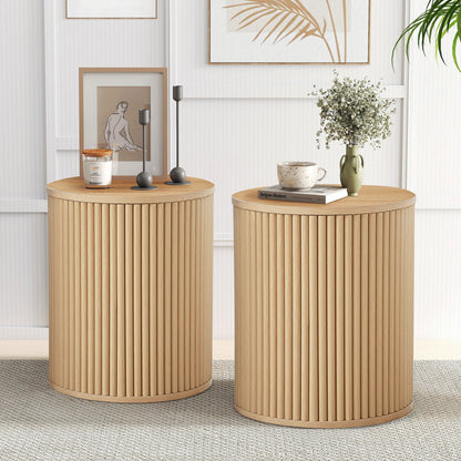 Ensemble de 2 tables d'appoint rondes cannelées - Couleur naturelle