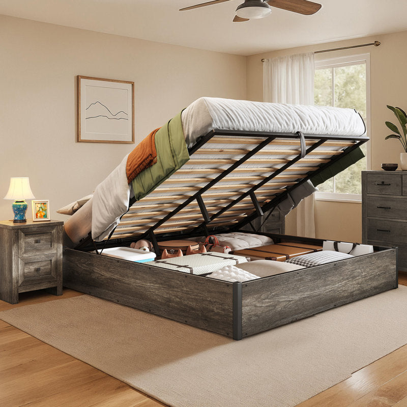 Shila Lift Up Storage Bed King Grey