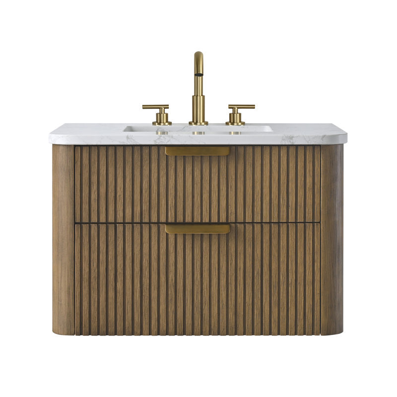 Liljan 30'' Wall-Mounted Single Bathroom Vanity with Engineered Stone Top