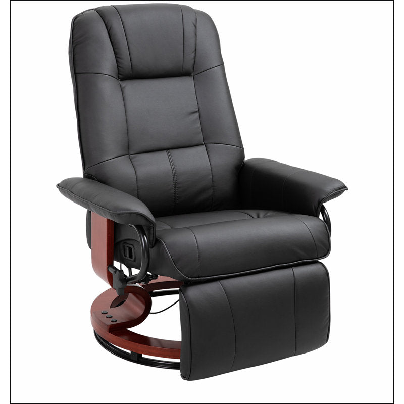 Faux Leather Manual Recliner, Adjustable Swivel Lounge Chair With Footrest, Armrest And Wrapped Wood Base For Living Room