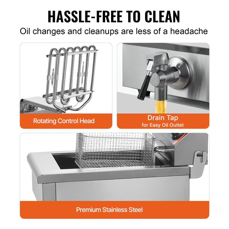 VEVOR 24L Electric Deep Fryer, With Timee And Oil Filtration, Dual Removable Baskets And Lid Included