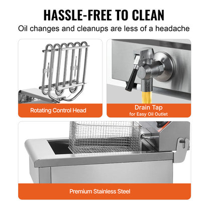 VEVOR 24L Electric Deep Fryer, With Timee And Oil Filtration, Dual Removable Baskets And Lid Included