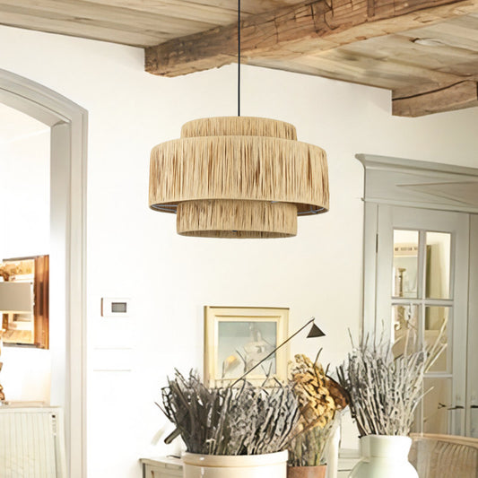 Lustre tambour à 3 lumières avec accents en fer forgé
