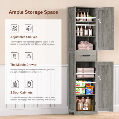Tall Bathroom Grey Cabinet with 4 Shelves, 2 Doors & 1 Drawer