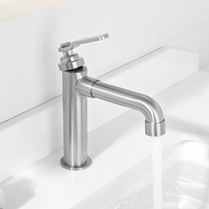 Newater Single Handle Bathroom Sink Faucet with Pop Up Drain, Deck Plate and Cupc Water Supply Lines, Brushed Nickel