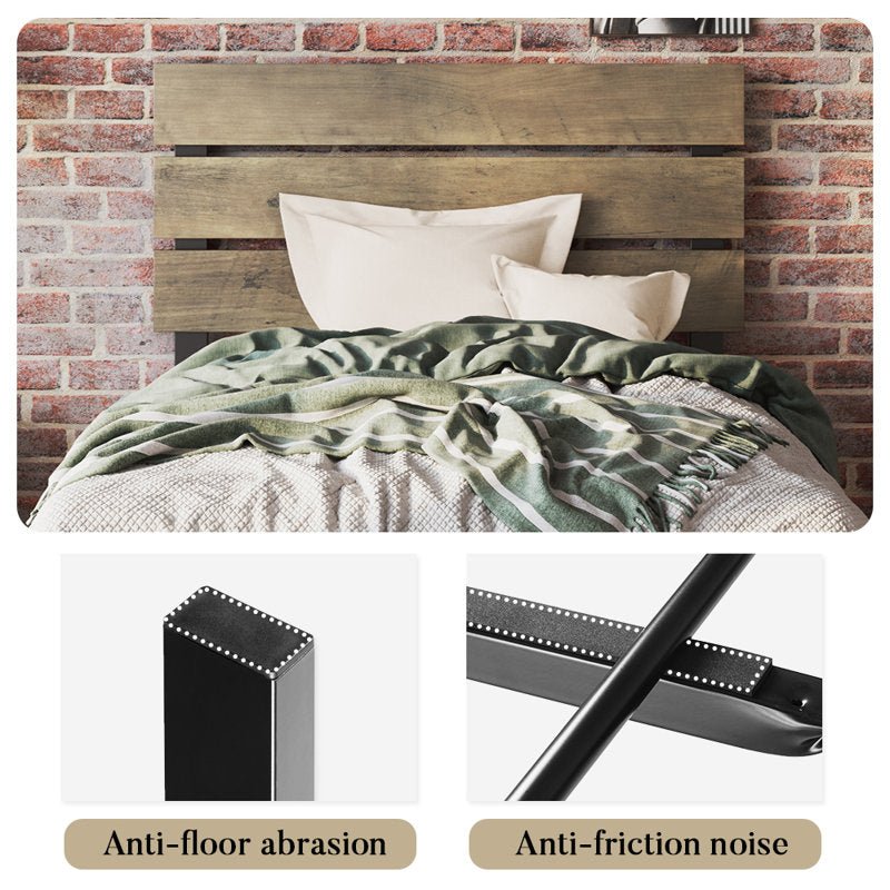 Paloma Metal Platform Bed Frame with Wooden Headboard, No Box Spring Needed Queen Dark Brown