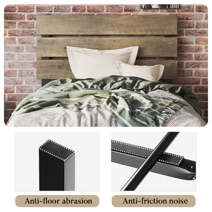 Paloma Metal Platform Bed Frame with Wooden Headboard, No Box Spring Needed Queen Dark Brown