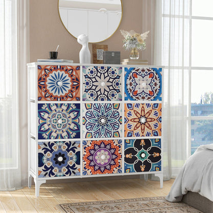 Commode de chambre à coucher, commode haute à 9 tiroirs, meuble de rangement, 100 cm H x 92 cm L x 29,7 cm P, style vintage