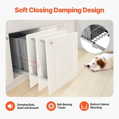 Double 27QTx2 Pullout Waste Container Under Cabinet Kitchen Bin Trash Can