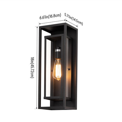 Rasharkin Classic Outdoor Wall Sconce 1 Light Rectangular Metal Frame and Clear Glass Shade Waterproof Matte Black