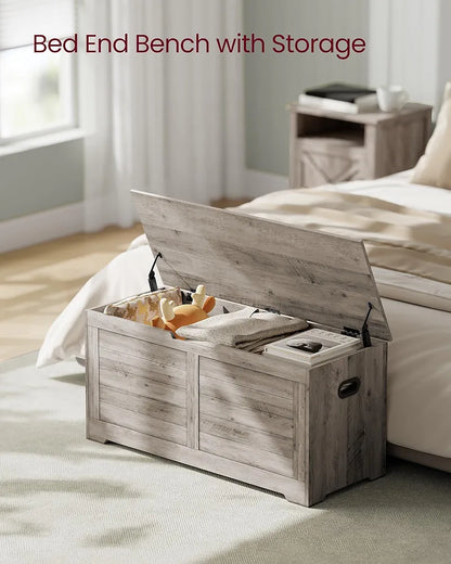VASAGLE Storage Bench Ash Grey-Farmhouse storage 40 x 100 x 46cm