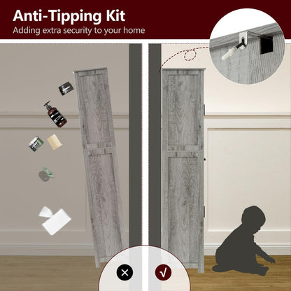 Tall Bathroom Grey Cabinet with 4 Shelves, 2 Doors & 1 Drawer