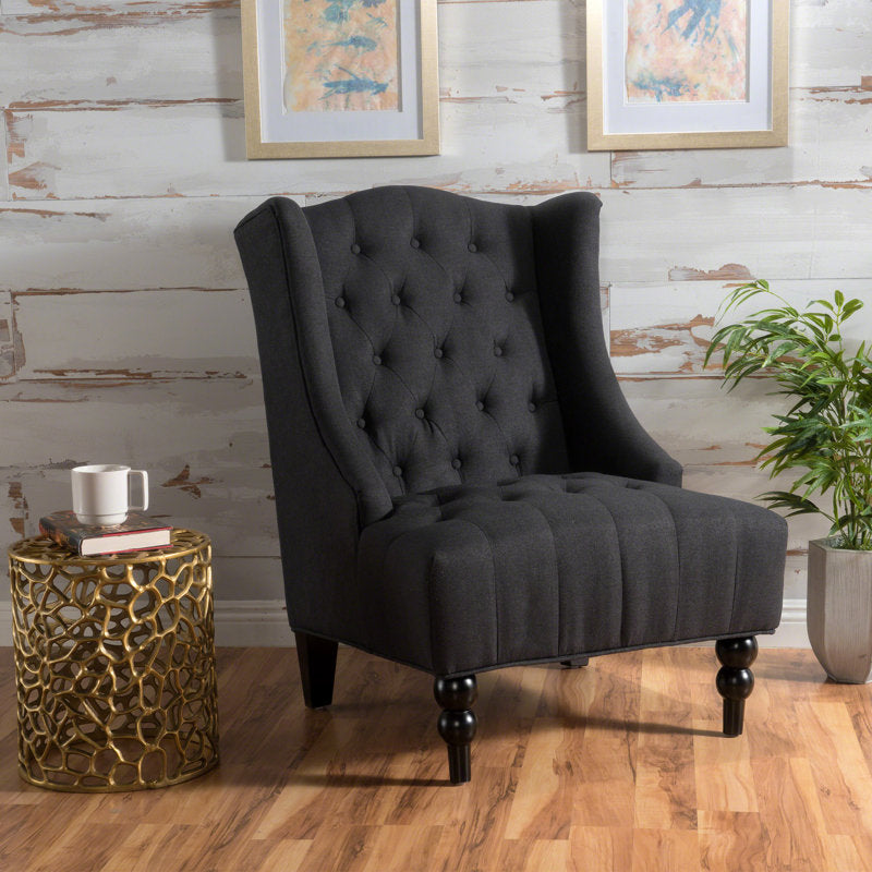 Danni Lee 70.10Cm Wide Tufted Polyester Wingback Chair Dark Charcoal