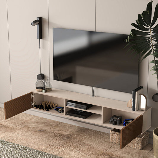Bella Floating TV Stand Up to 85 TVs Modern Media (Alpine/Cottonwood)