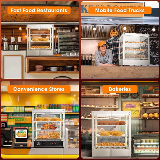 WeChef 20" Commercial Countertop Food 3-Tier Pizza Warmer with LED Adjustable Lighting Food Heater Display Case Stainless Steel for Food Truck Food Tent Fast Food Restaurant