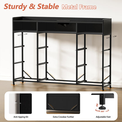 Cheo 9 - Drawer Dresser With 2-Tier Open Shelf, Dresser With Power Outlet & Led, 43"W Dresser For Bedroom (BLACK )