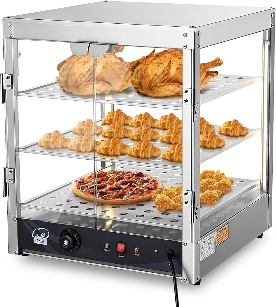 WeChef 20" Commercial Countertop Food 3-Tier Pizza Warmer with LED Adjustable Lighting Food Heater Display Case Stainless Steel for Food Truck Food Tent Fast Food Restaurant