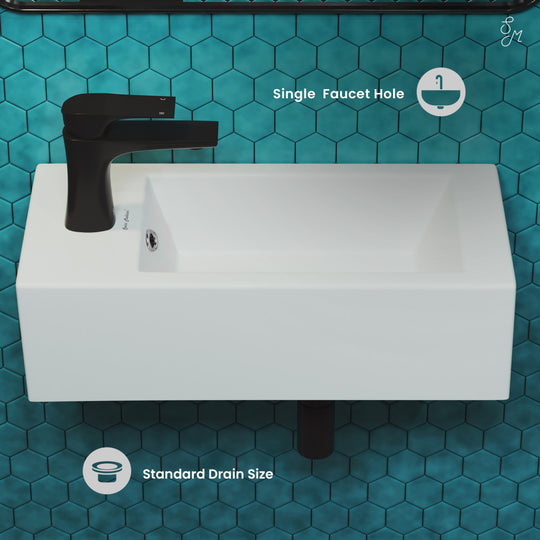 Voltaire Rectangular Wall Hung Sink with Left Side Faucet Mount