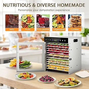 12 Stainless Steel Trays Food Dehydrators with Digital Timer and Temperature Control