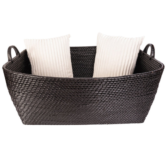Thelma Rattan Basket black 
H 14 po x l 31 po x P 25 po