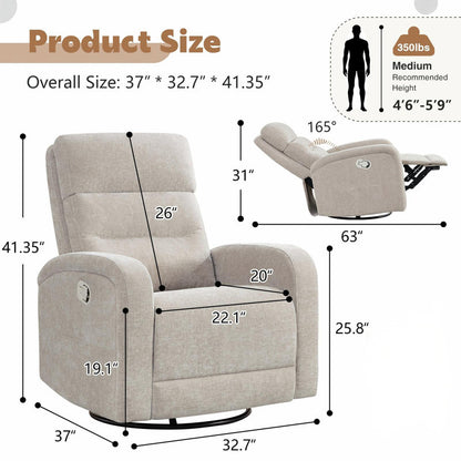 Modern Corduroy Camel Brown Swivel and Rocker Glider Recliner for Living Room