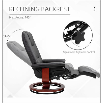 Faux Leather Manual Recliner, Adjustable Swivel Lounge Chair With Footrest, Armrest And Wrapped Wood Base For Living Room