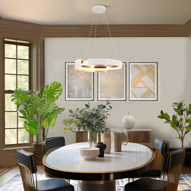 Kissey 1 - Lustre tambour moderne à LED dimmable, blanc et or