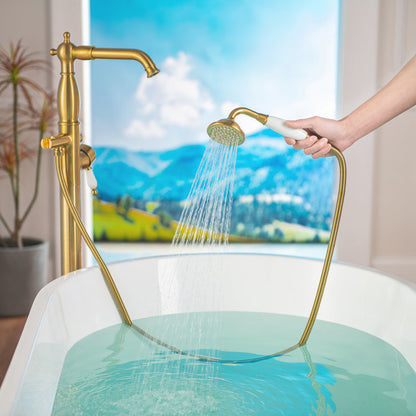 Single Handle Floor Mounted Tub Faucet (Handheld Shower Set BRUSHED GOLD