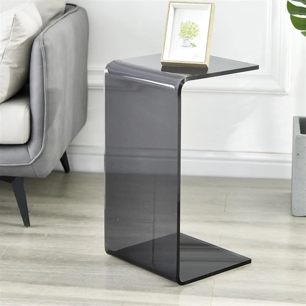 C-Shaped Acrylic Side Table - Modern Multifunctional Coffee Table for Sofa/Bedroom, Compact Lightweight Tea Table with Scratch-Resistant Surface (Grey, 30 * 30 * 60cm)