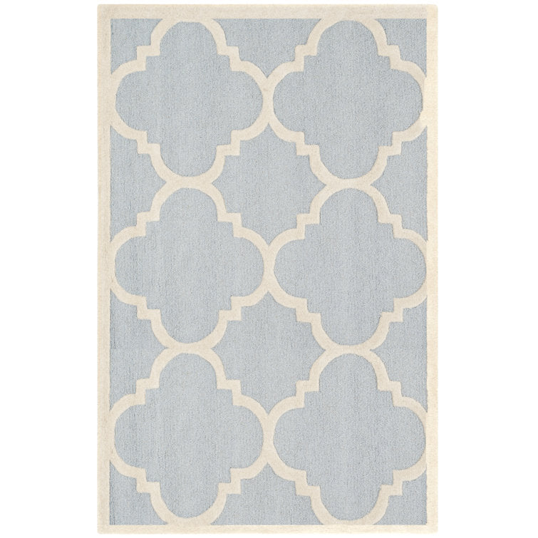 Cannen Geometric Handmade Tufted Wool Light Blue/Ivory Area Rug 3 x 5 ft