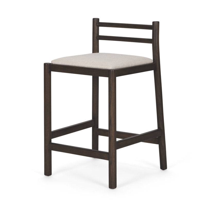 Clemie Dark Brown Wood w Cream Fabric Counter Stool