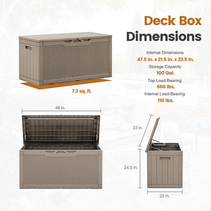 100 Gallon Furmax Plastic Deck Box Lockable Beige Color