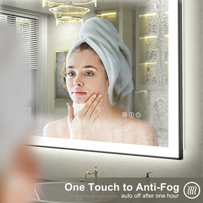 Aevar Space Aluminum Framed Front & Back LED Lighted Anti-fog Tempered Glass Bathroom/ Vanity Mirror 44x36