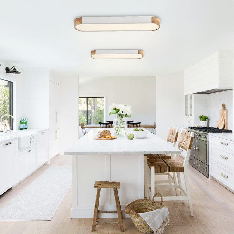 Nouria 1 - Light 37.4'' Simple Rectangle LED Flush Mount (White and Oak)