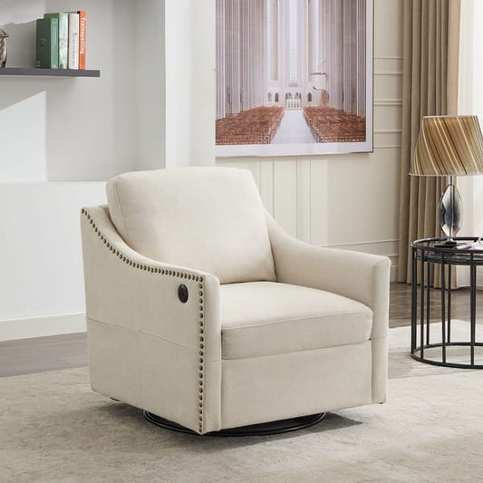 Fabric Swivel Rotating Accent Chair Color Beige