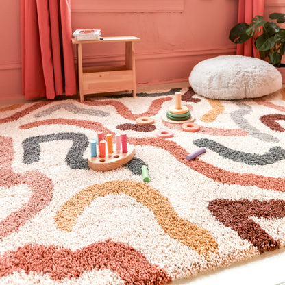 Edlow Contemporary Rainbow Coloured Shag Area Rug 5’3” x7’